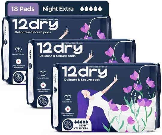 12DRY Ultra-Thin Sanitary Pads, 3 Packs × 6 (18 Pads) product photo